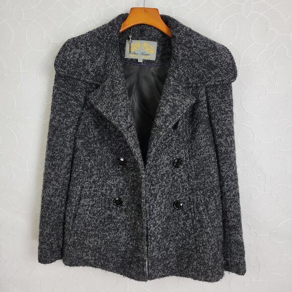 Steve Madden Women's Jacket S Black Wool Blend Collared Double Breasted Pea Coat - Picture 2 of 7